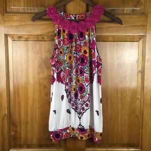 Vintage Rampage Y2K Womens M Paisley Rosette Halter Top Bubble Hem Magenta Boho
